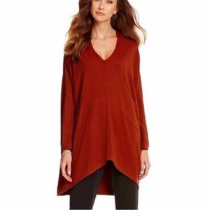 Bryn Walker Alexis Asymmetric V-Neck Bamboo Lagenlook Red Tunic Dress Size M